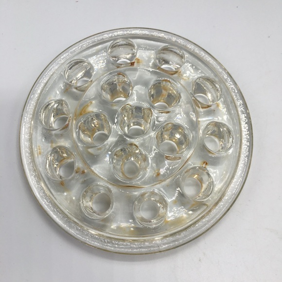 Vintage 16 Hole Shabby MCM Clear Glass Flower Frog, 5” Diameter Good Condition - Picture 4 of 5
